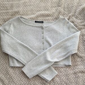 Gray Brandy Melville Cropped Button Up Top